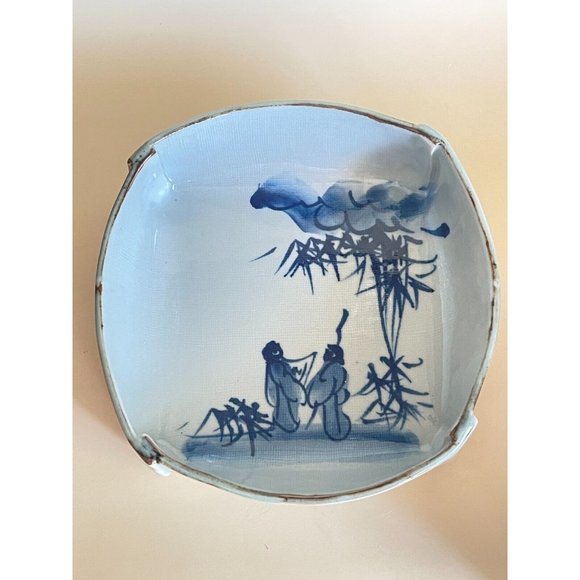 Vintage Japanese Blue White Glazed Pottery Stone Ware Bowl Boxed Signed - Picture 4 of 8